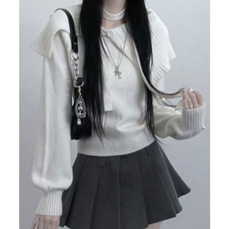 チョーカー付き ビッグカラーニットトップス | VIVID LADY | 詳細画像1 