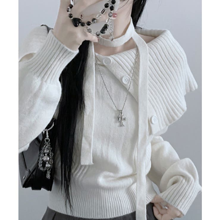 チョーカー付き ビッグカラーニットトップス | VIVID LADY | 詳細画像3 