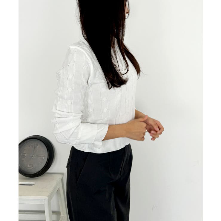 WOMAN シャツレイヤード風ニット半袖カーディガン [BEIGE
