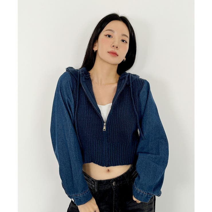 【極美品】ディーゼルインダストリー　デニムジャケット　ニット　フード付　XXL 極美品】ディーゼルインダストリー デニムジャケット ニット フード付 XXL