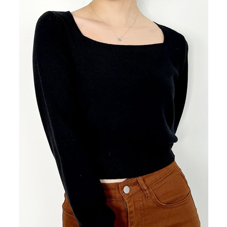 ブラック | ニットセーター スクエアネック ショート丈 | VIVID LADY