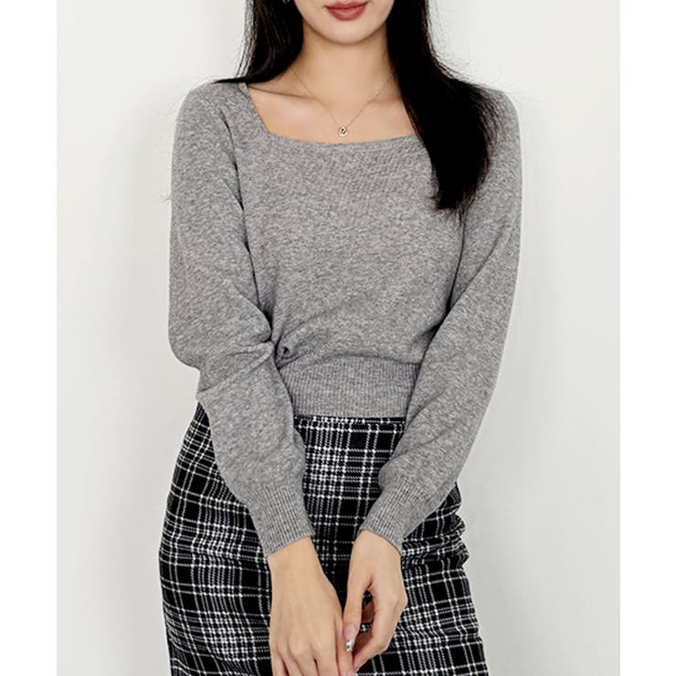 グレー | ニットセーター スクエアネック ショート丈 | VIVID LADY