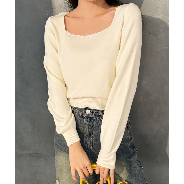 アイボリー | ニットセーター スクエアネック ショート丈 | VIVID LADY