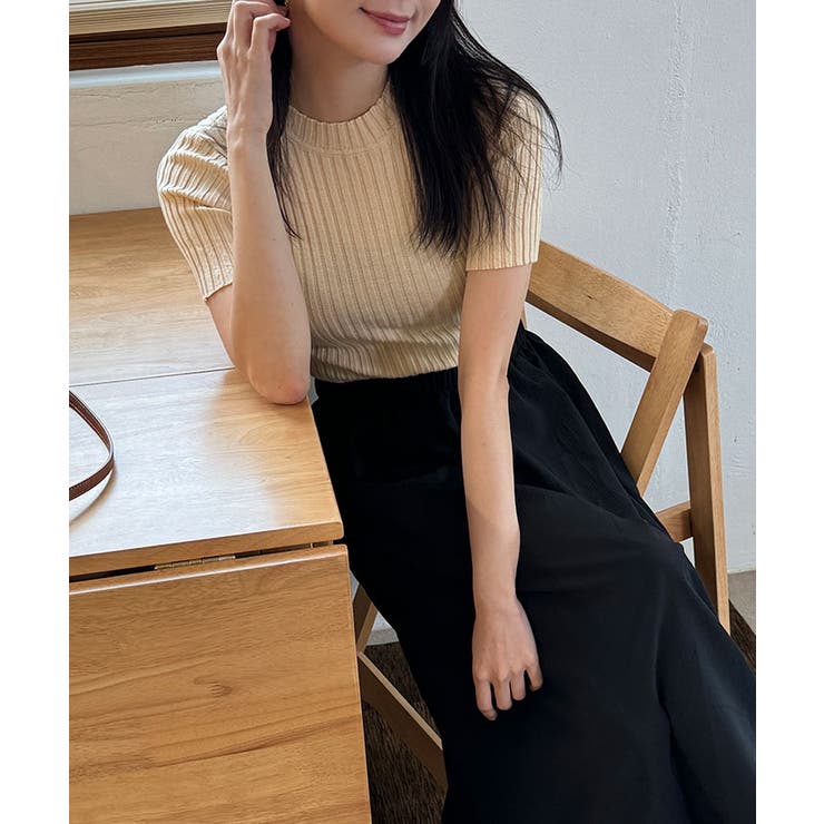 【SALE】【SILVIAN HEACH】クロップド丈半袖リブニット●GPP24019 レースアップ半袖リブニット クロップド丈 リブ編み[品番