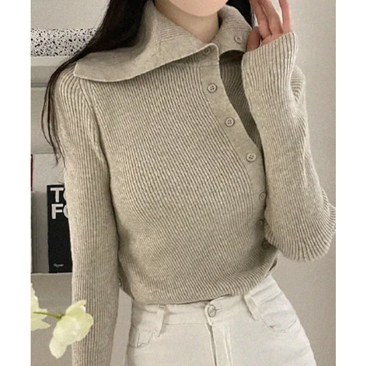 アシンメトリーラップデザイン リブニットトップス | VIVID LADY | 詳細画像2 