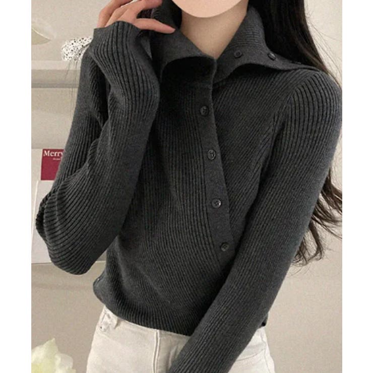 アシンメトリーラップデザイン リブニットトップス | VIVID LADY | 詳細画像7 