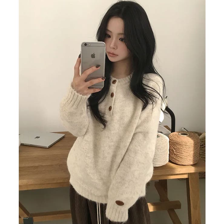 メランジカラー ヘンリーネック ニットプルオーバー | VIVID LADY | 詳細画像14 