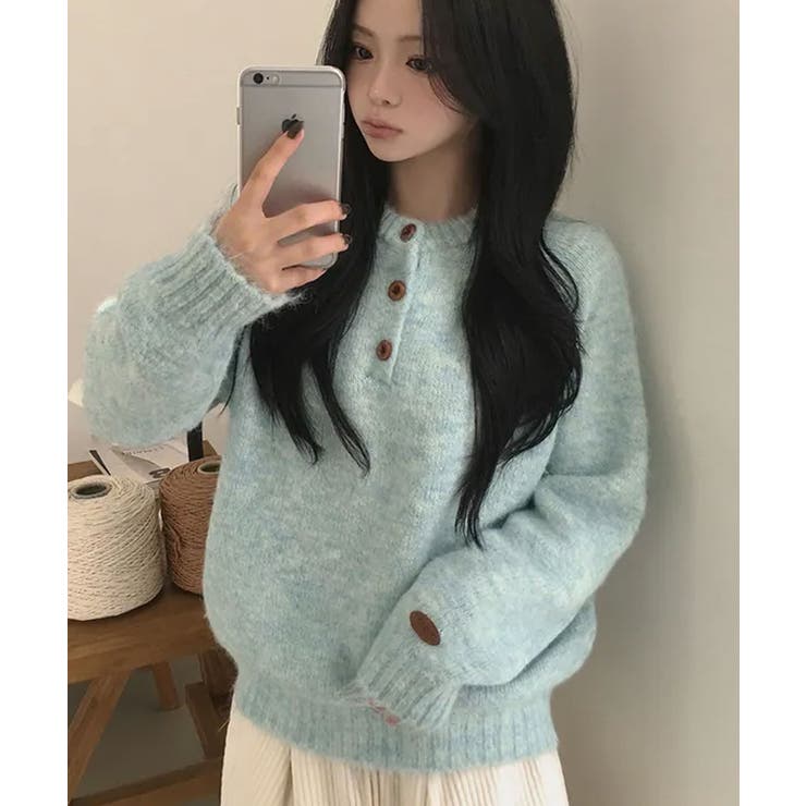 メランジカラー ヘンリーネック ニットプルオーバー | VIVID LADY | 詳細画像19 