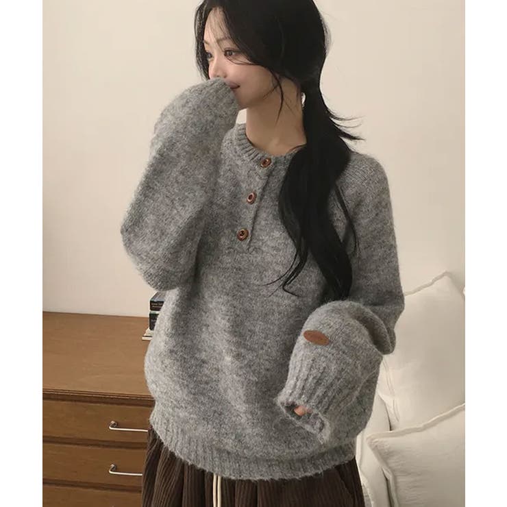 メランジカラー ヘンリーネック ニットプルオーバー | VIVID LADY | 詳細画像24 