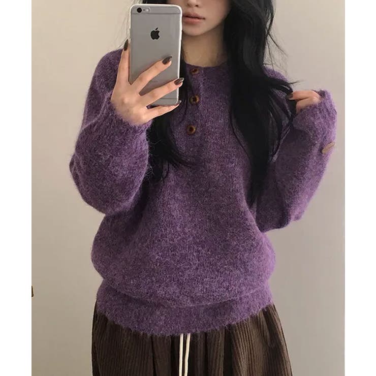 メランジカラー ヘンリーネック ニットプルオーバー | VIVID LADY | 詳細画像5 