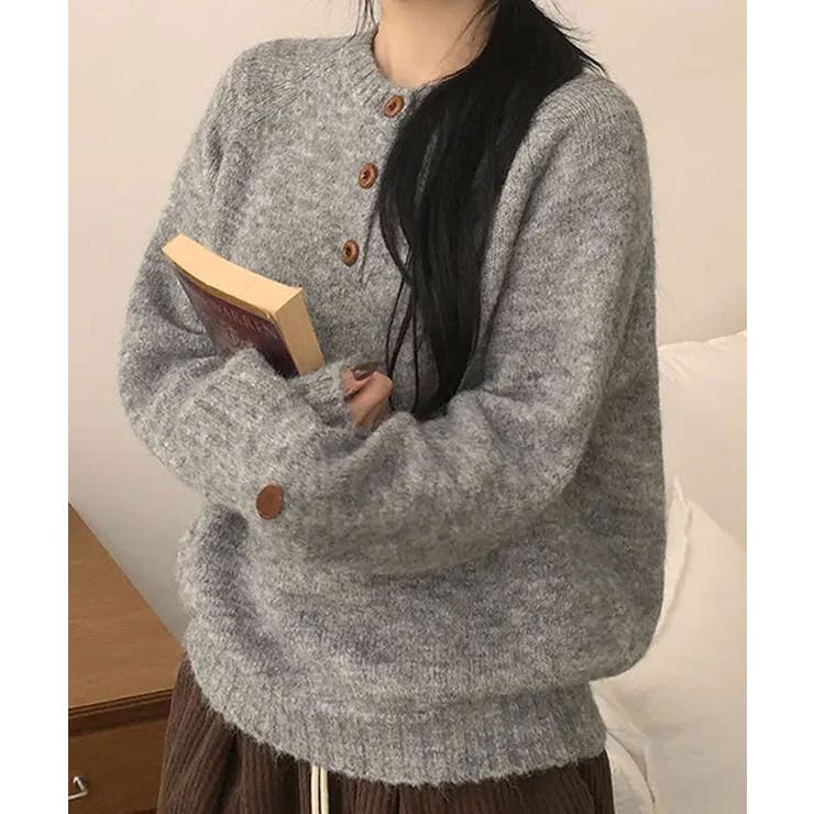 グレー | メランジカラー ヘンリーネック ニットプルオーバー | VIVID LADY