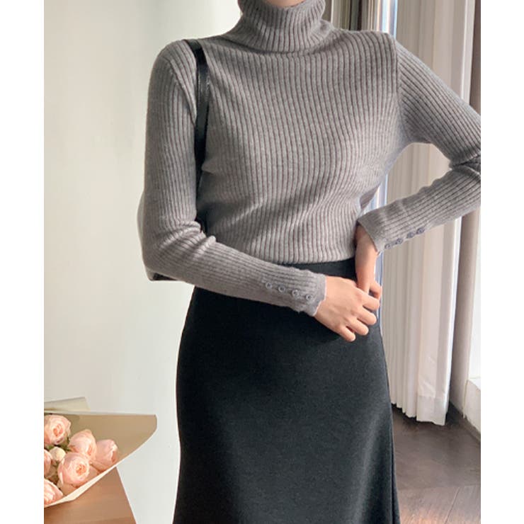 グレー | タートルネック リブニットプルオーバー | VIVID LADY