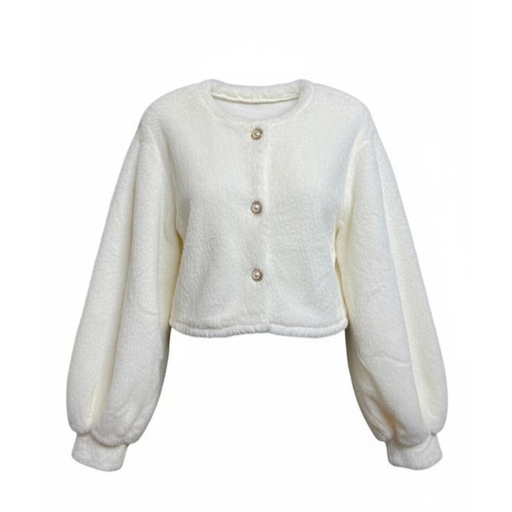 ふわふわファー パールボタン ショートカーディガン アウター[品番