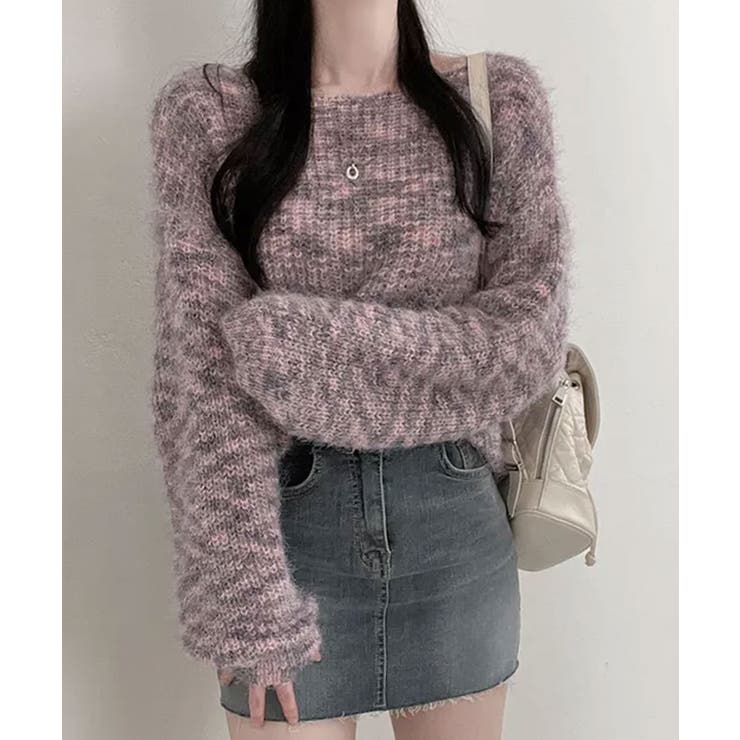 ピンク | ミックスカラー ボートネックニット | VIVID LADY