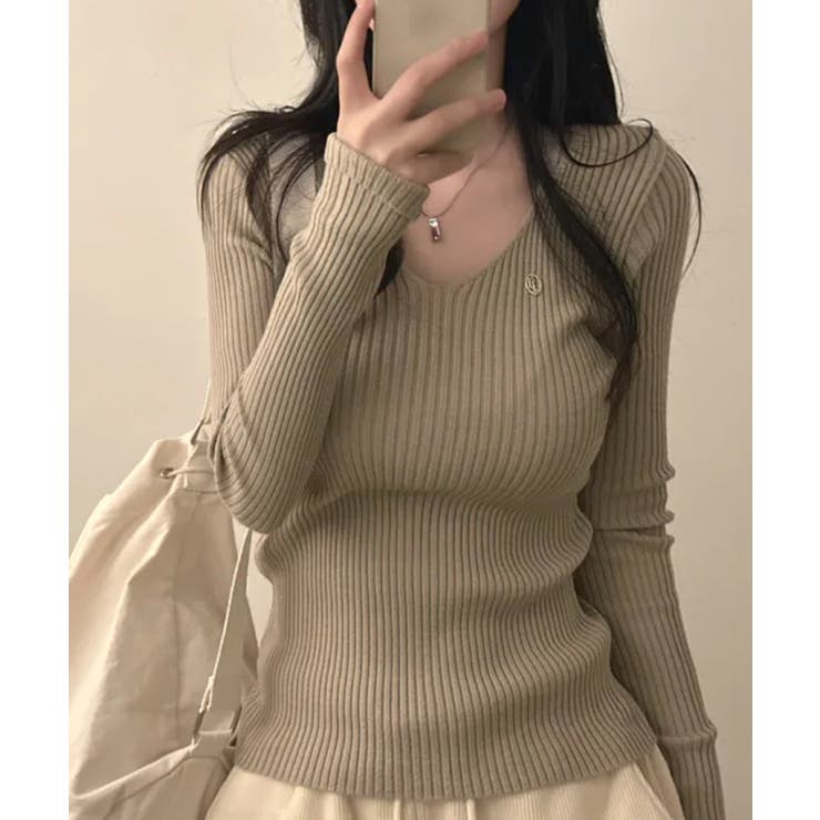 前後Vネック リブニットトップス | VIVID LADY | 詳細画像6 