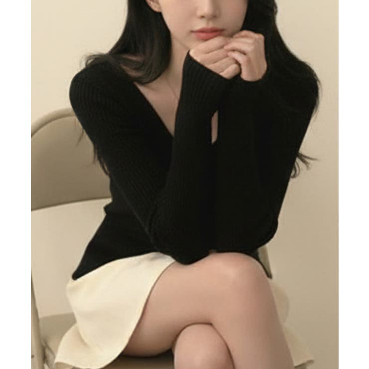 前後Vネック リブニットトップス | VIVID LADY | 詳細画像24 