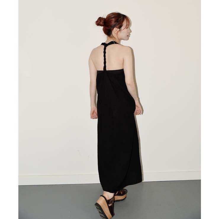 ブラック | ツイスト ストラップ ロングワンピース | VIVID LADY