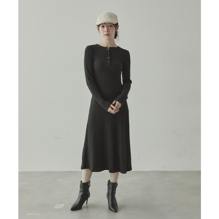 ヘンリーネックリブニットワンピース[品番：KH000015763]｜VIVID LADY