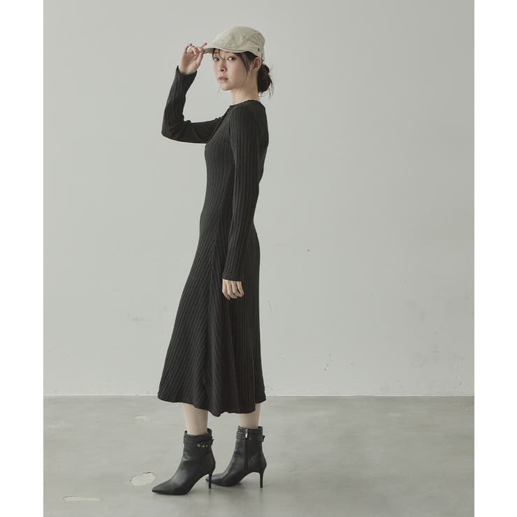 ヘンリーネックリブニットワンピース[品番：KH000015763]｜VIVID LADY