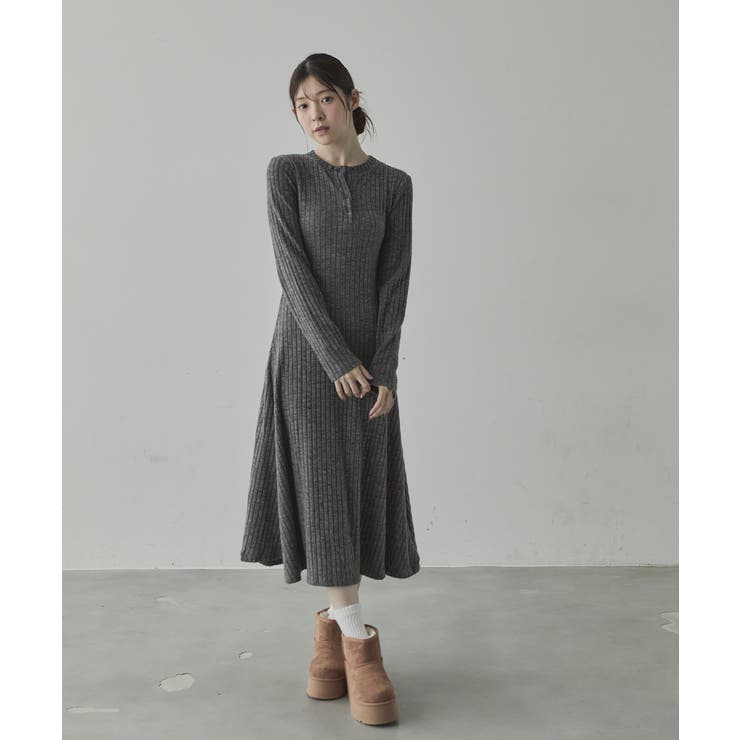 ヘンリーネックリブニットワンピース | VIVID LADY | 詳細画像1 