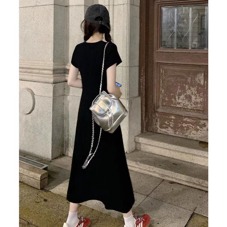 半袖ニットワンピース ロング丈 レディース[品番：KH000014592