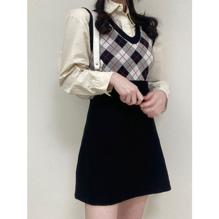 A × BEAMS BOY 別注 ニットワンピ アーガイル柄 F リメイク風 A × BEAMS BOY 別注 ニットワンピ アーガイル柄 F リメイク風
