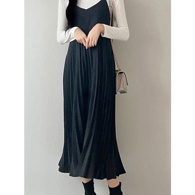 SUMI STYLE 美品✨ノースリーブプリーツワンピース スエード調キャミソールプリーツワンピース レディース ノースリーブ