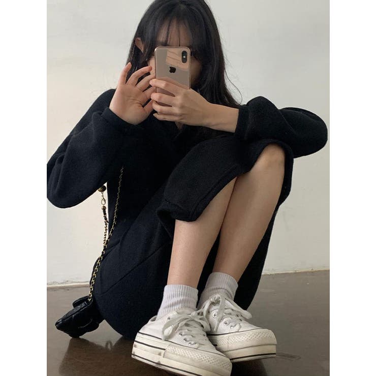 表起毛襟付きニットワンピースロング丈 暖かいワンピース レディース | VIVID LADY | 詳細画像12 