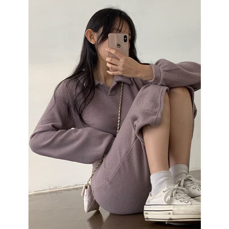 表起毛襟付きニットワンピースロング丈 暖かいワンピース レディース | VIVID LADY | 詳細画像16 