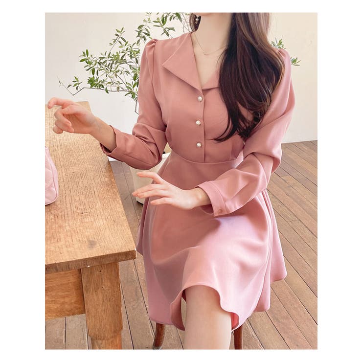 シンプルなミニフレアワンピース レディース 長袖[品番：KH000013305