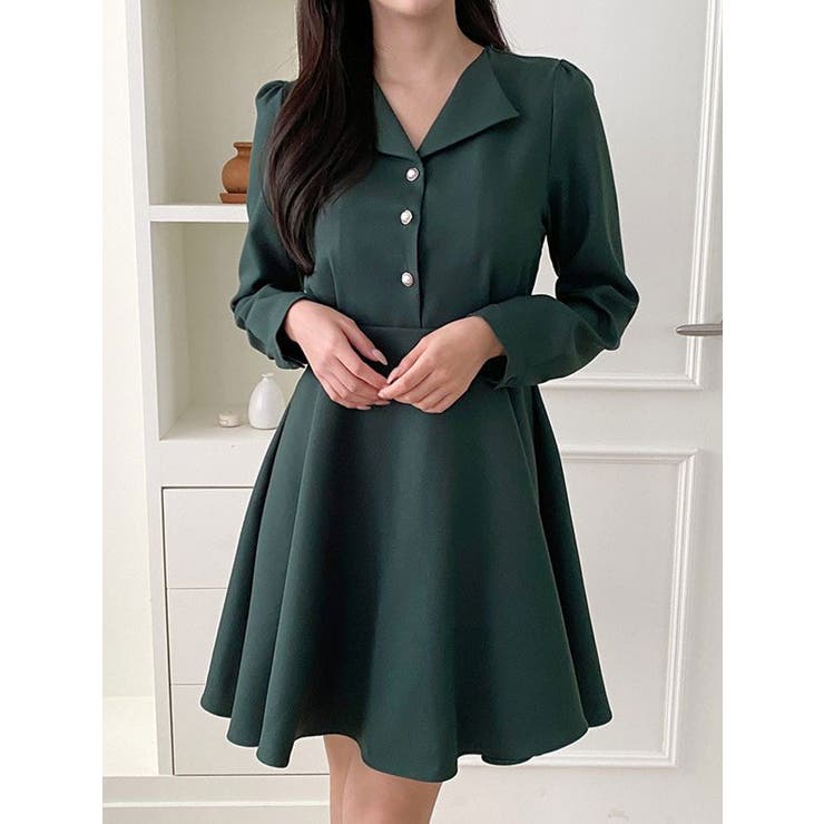 シンプルなミニフレアワンピース レディース 長袖[品番 シンプルなミニフレアワンピース レディース 長袖[品番