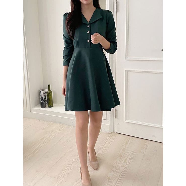 シンプルなミニフレアワンピース レディース 長袖[品番：KH000013305