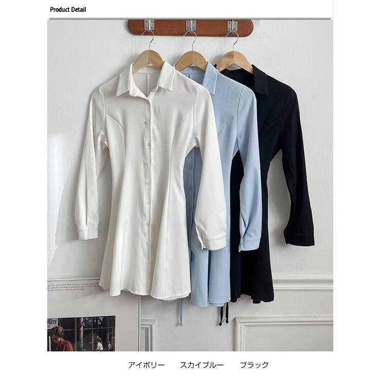 春シャツ襟付きミニワンピース レディース 長袖[品番
