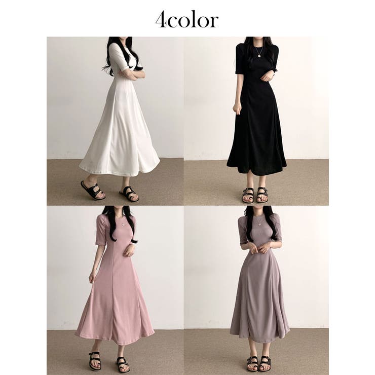 半袖Aラインロングワンピース レディース ロング丈[品番