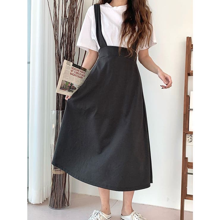 サロペットロングワンピース 韓国ファッション ロングスカート