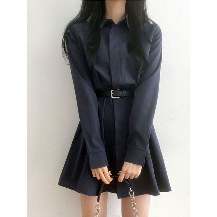 シャツミニワンピース ベルト付き ワンピース[品番：KH000013632