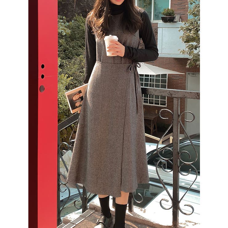 女性らしくフェミニンな上品な感じのリボンラップヘリンボーンロングワンピース 品番 Kh Vivid Lady ビビッドレディー のレディースファッション通販 Shoplist ショップリスト