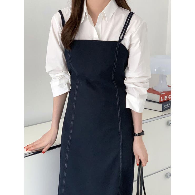 スエードステッチスクエアネックワンピース サロペット ロングワンピース | VIVID LADY | 詳細画像13 