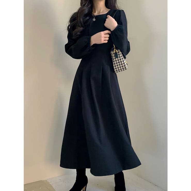 美品☆エンフォルド　ピンタックドレス　ロングワンピース　長袖　ブラック ピンタック ロング ワンピース[品番：KH000011757]｜VIVID LADY