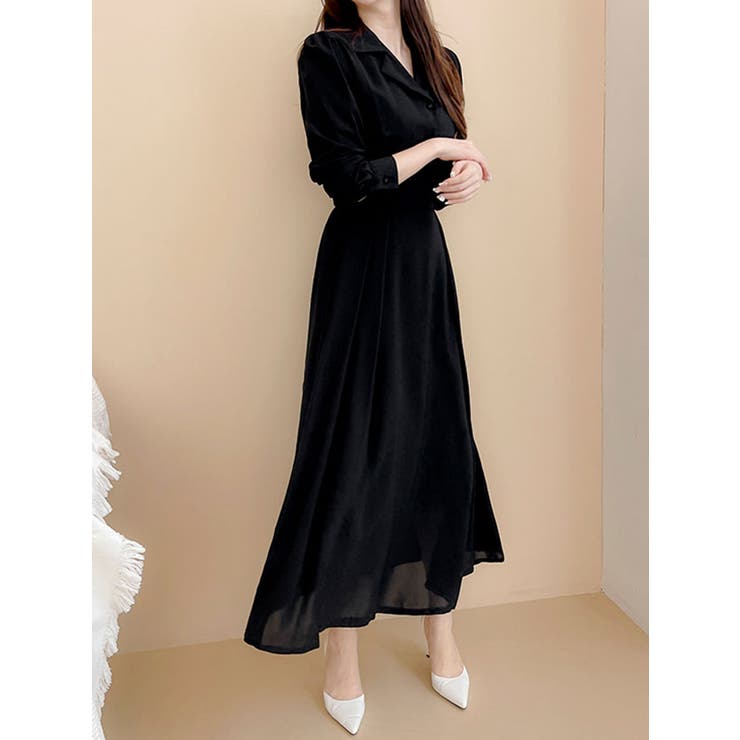 ＊美品【ソーノ】ワンピース　ピンタック　Aライン　ブラック　パール　M ピンタックAラインロングワンピース レディース 春[品番