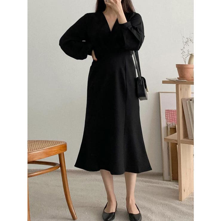 vネックマーメイドワンピースロング レディース 春[品番：KH000012056  