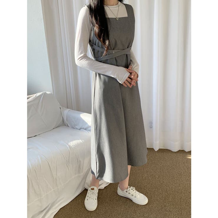スクエアネックロングワンピース レディース 春[品番