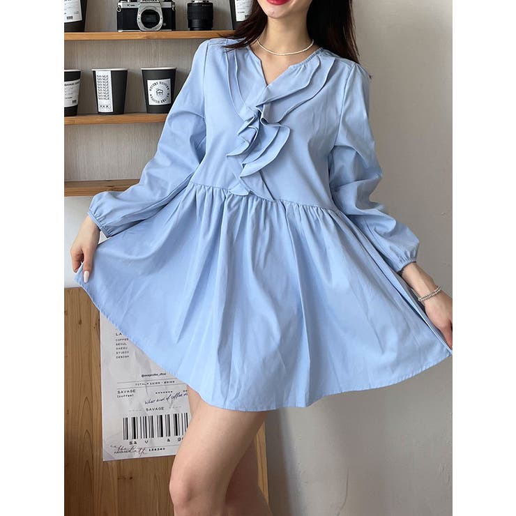 ルネ♡ホワイトフリル半袖チュニック 34 ルネ♡ホワイトフリル半袖