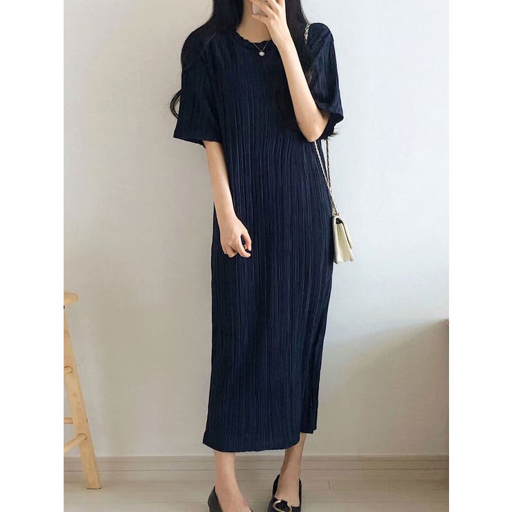 プリーツ半袖ロングワンピース 半袖 全3色 品番 Kh Vivid Lady ビビッドレディー のレディースファッション通販 毎日送料無料 Shoplist ショップリスト