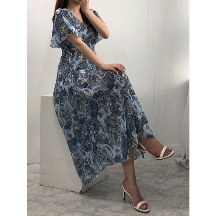 ペイズリー柄シフォンロングワンピース 全2色 ロングワンピ[品番