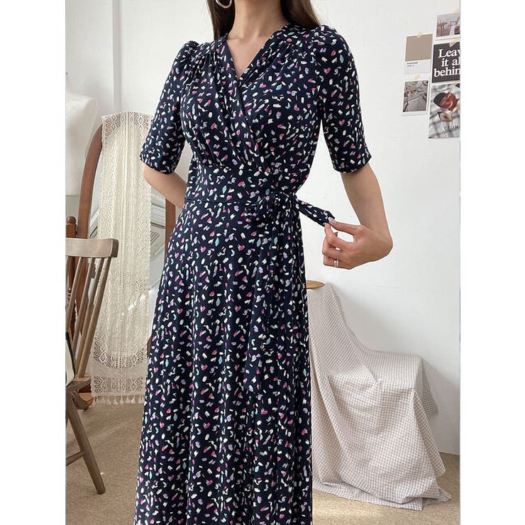 カシュクールロングワンピース 全2色 ロングワンピ[品番：KH000012541