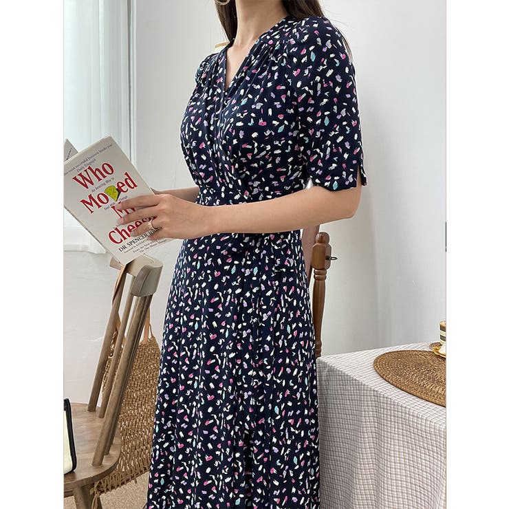 カシュクールロングワンピース 全2色 ロングワンピ[品番：KH000012541