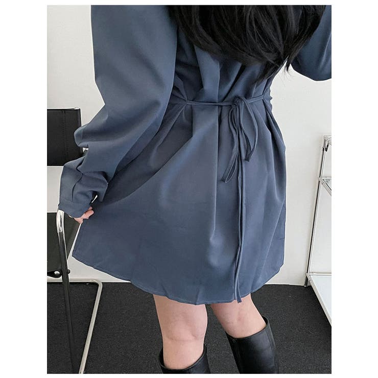 スリムミニシャツワンピース 全3色 長袖[品番：KH000012806