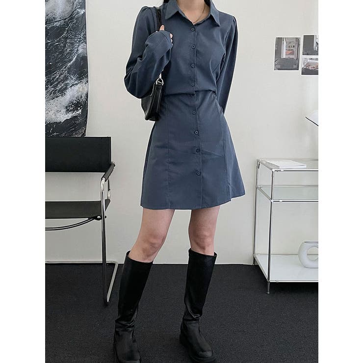 スリムミニシャツワンピース 全3色 長袖[品番：KH000012806