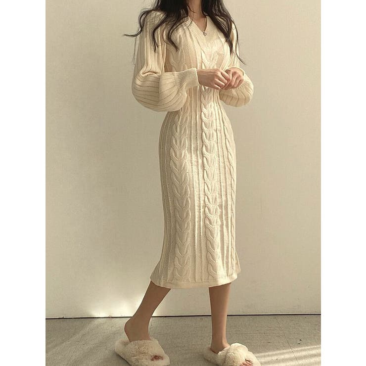 rosarymoon ニットワンピース　バルーンスリーブケーブル　ワンピース 完売品 Rosarymoon balloonsleeve knitdress ロザリームーン バルーン